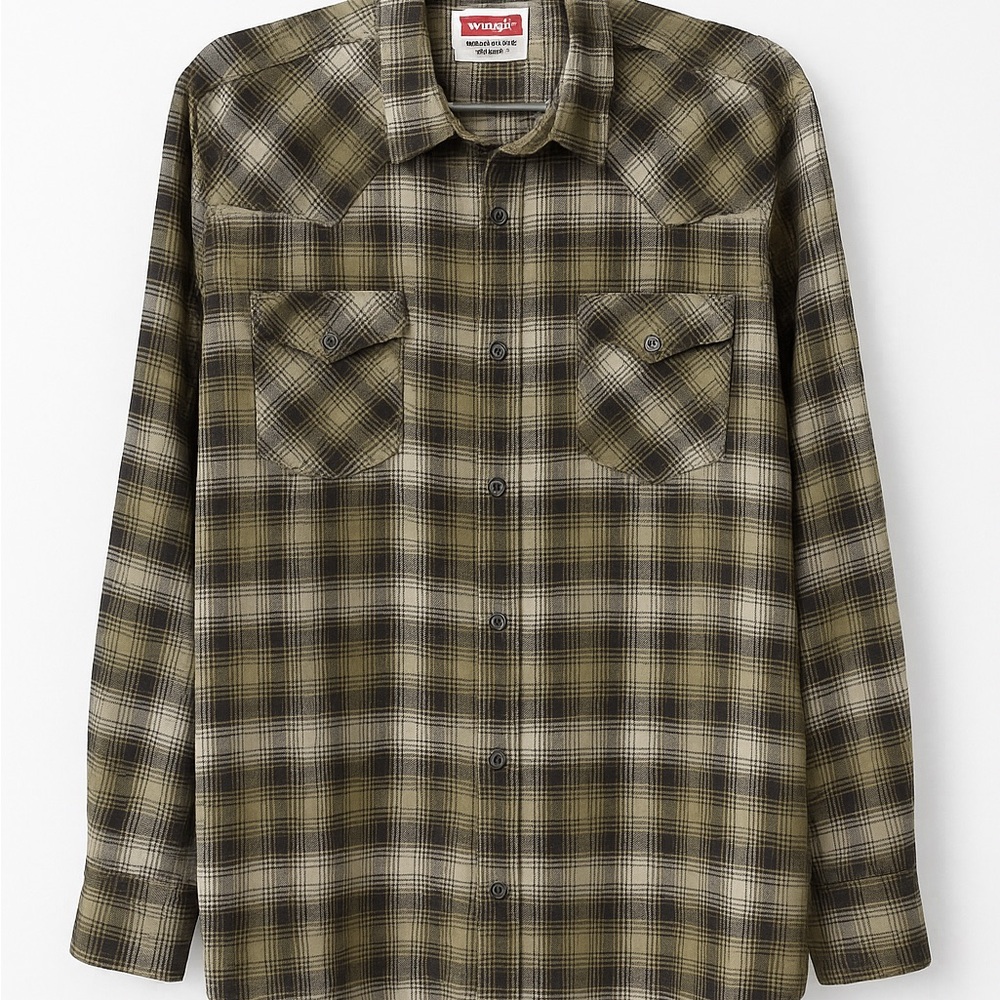 Wrangler Green and Brown Plaid Shirt